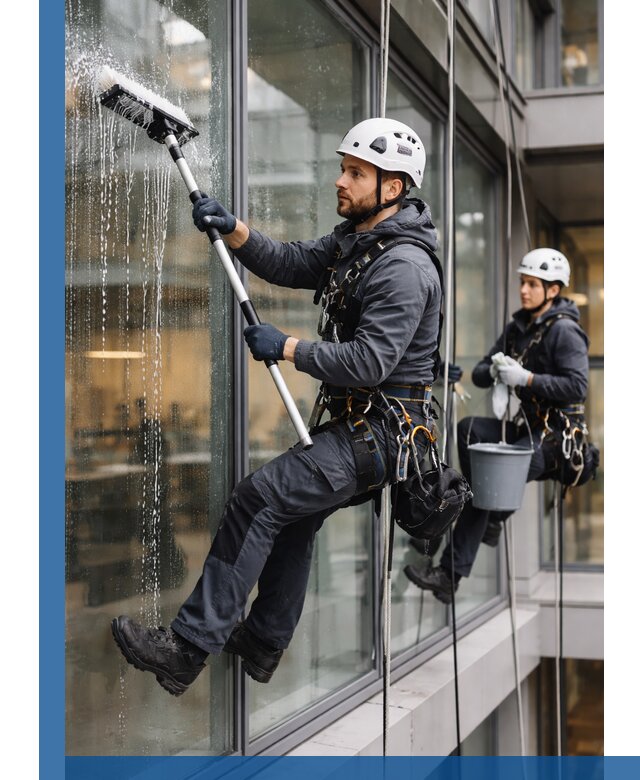 Профессиональная мойка витражей промышленными альпинистами в Балахне