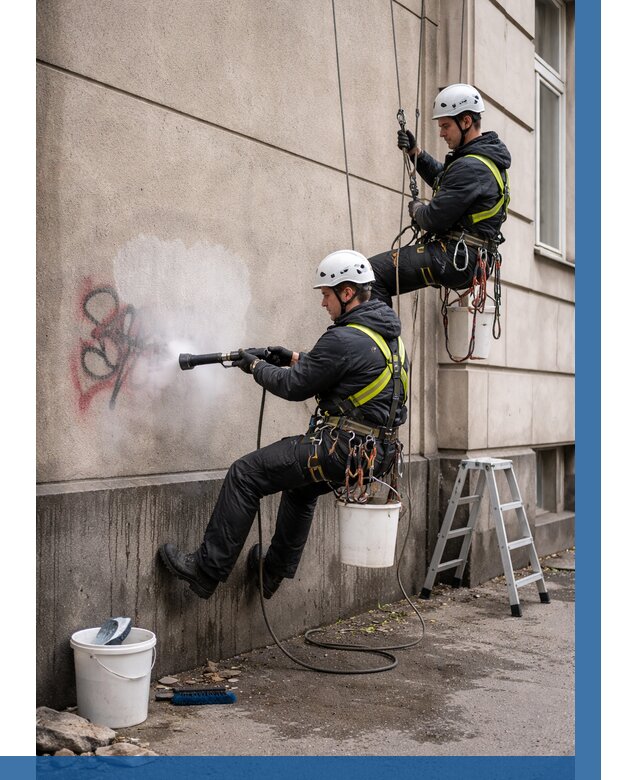 Удаление граффити с фасада в Балахне от 4702 р. | ВЫСОТНИК-Блх