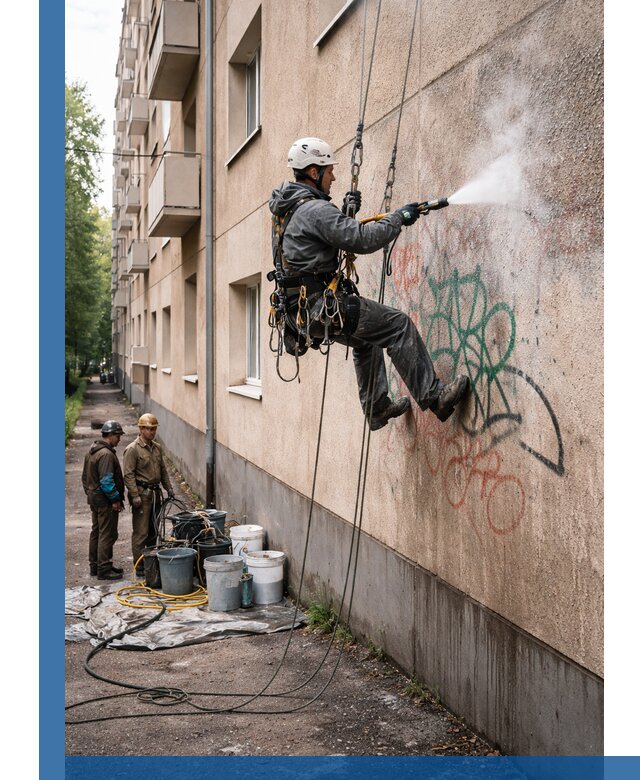 Удаление граффити с фасада в Балахне без следов и повреждений