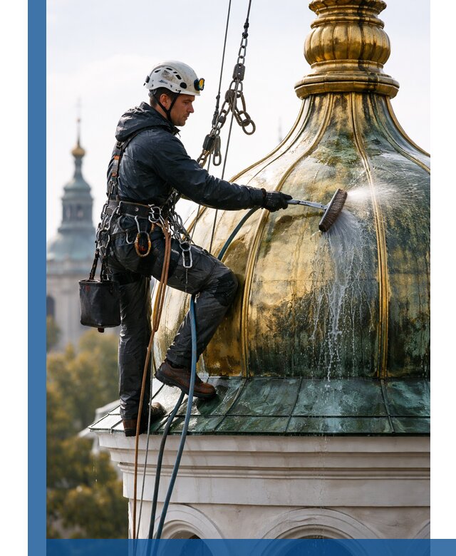 Профессиональная мойка куполов и шпилей высотными альпинистами в Балахне
