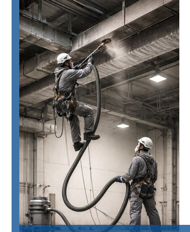 Обеспыливание потолочных конструкций в Балахне промышленным альпинизмом