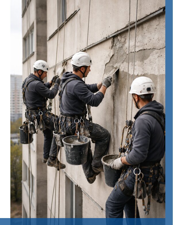 Ремонт бетонных элементов фасада в Балахне от 2612 р. | ВЫСОТНИК-Блх