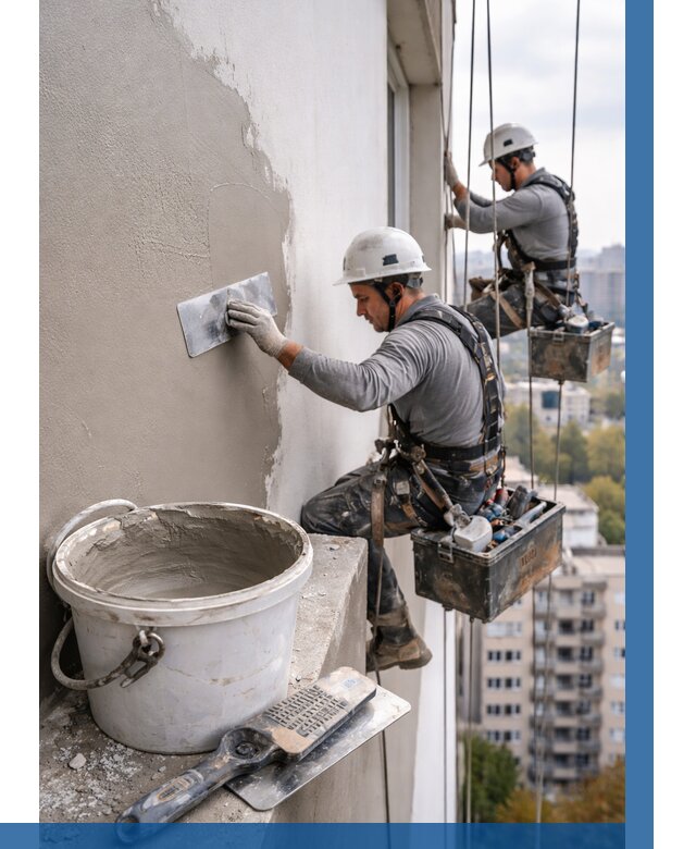 Шпаклевка фасада на высоте в Балахне от 731 р. | ВЫСОТНИК-Блх