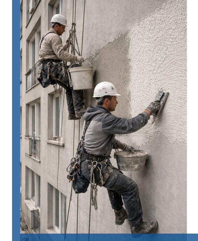 Нанесение декоративной штукатурки короед на фасад в Балахне