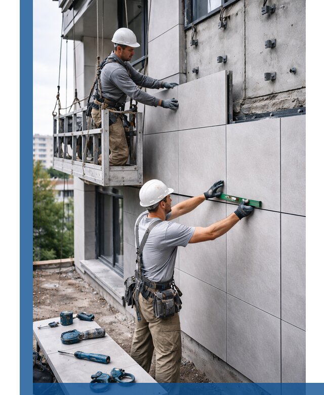 Монтаж керамогранита на фасад в Балахне под ключ с гарантией качества