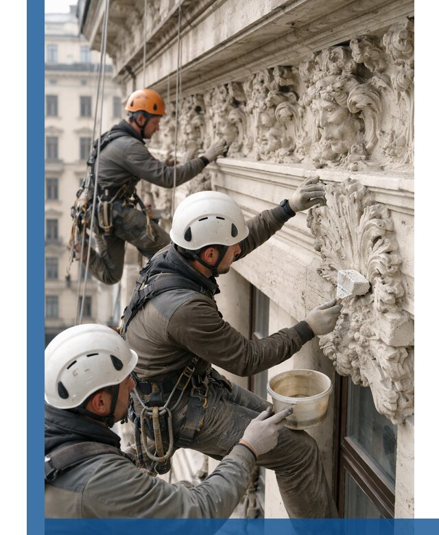 Реставрация фасадной лепнины с высотными работами в Балахне