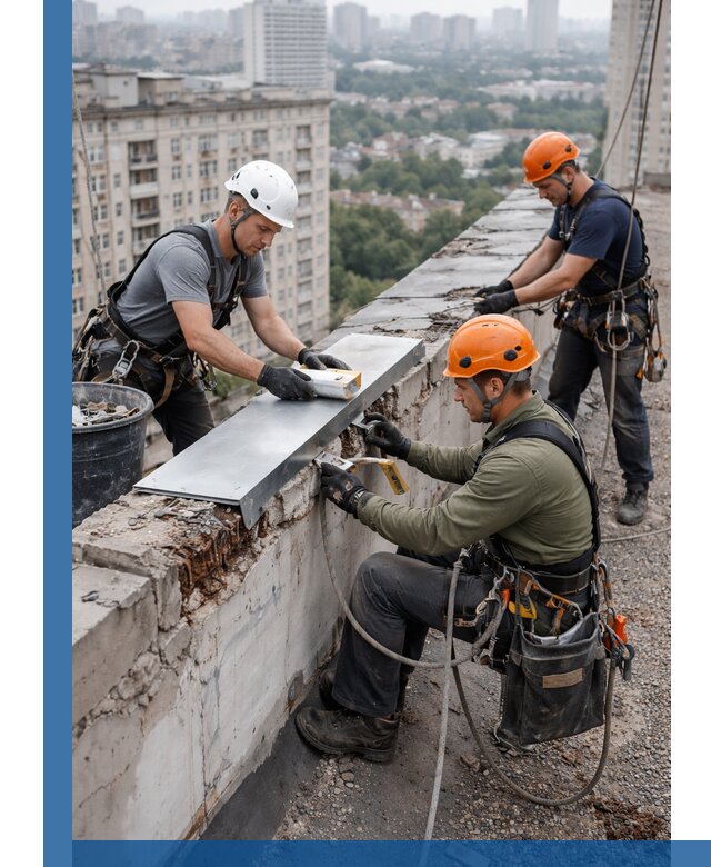 Ремонт парапета на кровле в Балахне, высотные работы с гарантией