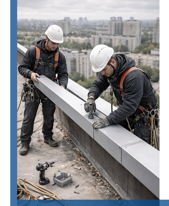 Монтаж парапетных крышек и ограждений кровли в Балахне