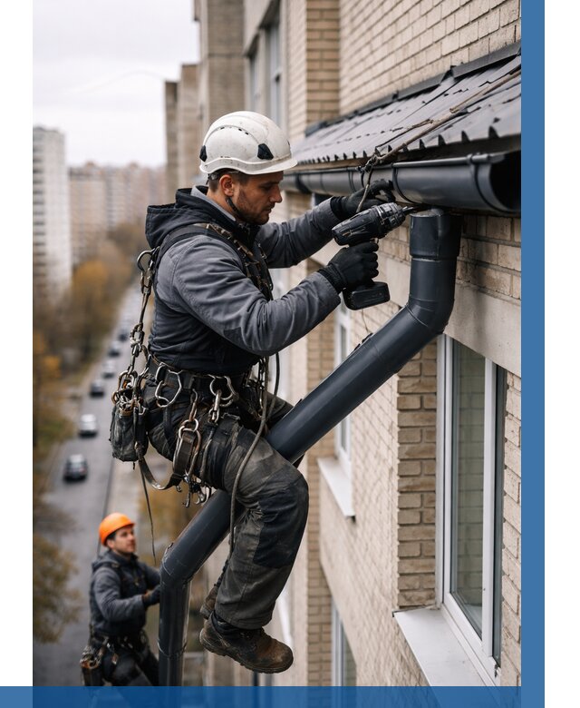 Монтаж водосточной системы на здании в Балахне от 5224 р. | ВЫСОТНИК-Блх