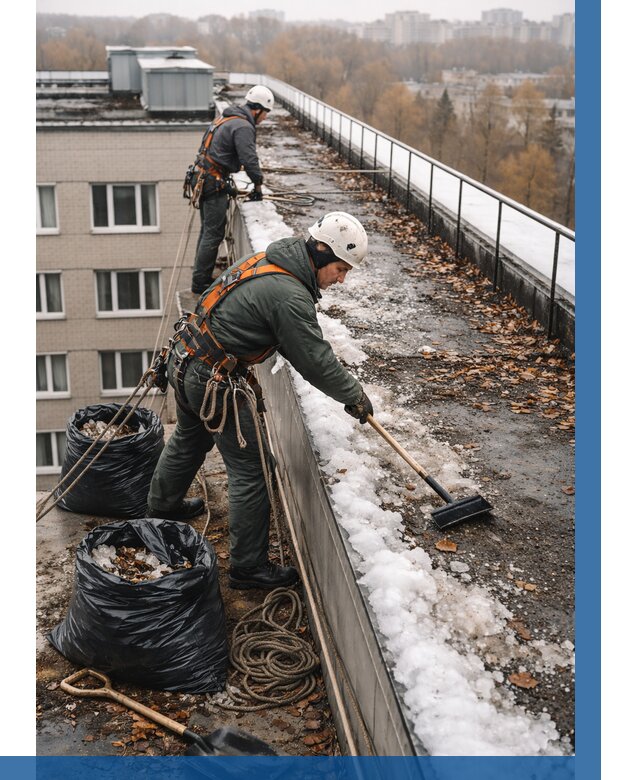 Очистка кровли по периметру в Балахне от 575 р. | ВЫСОТНИК-Блх