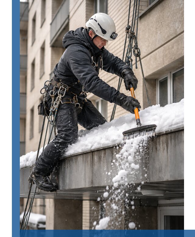 Очистка козырьков от снега в Балахне круглогодично безопасно