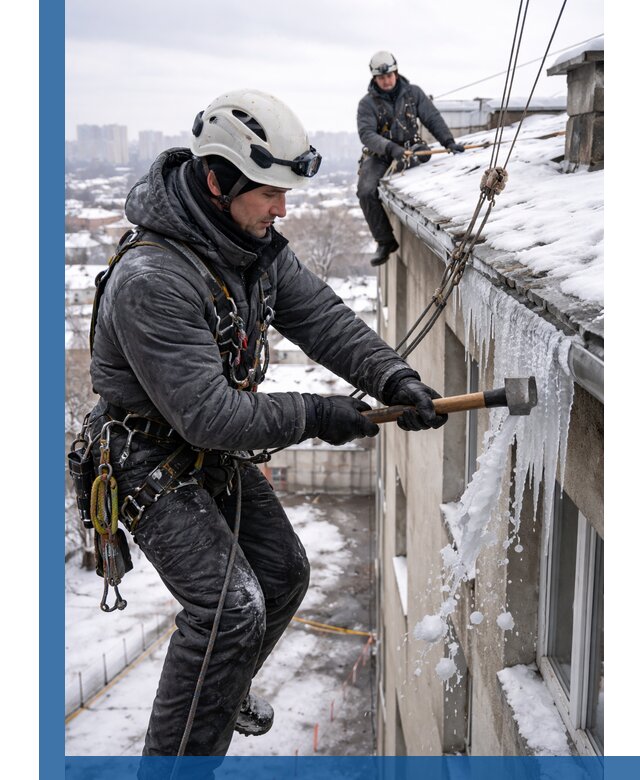 Сбивание и удаление сосулек с крыши в Балахне безопасно