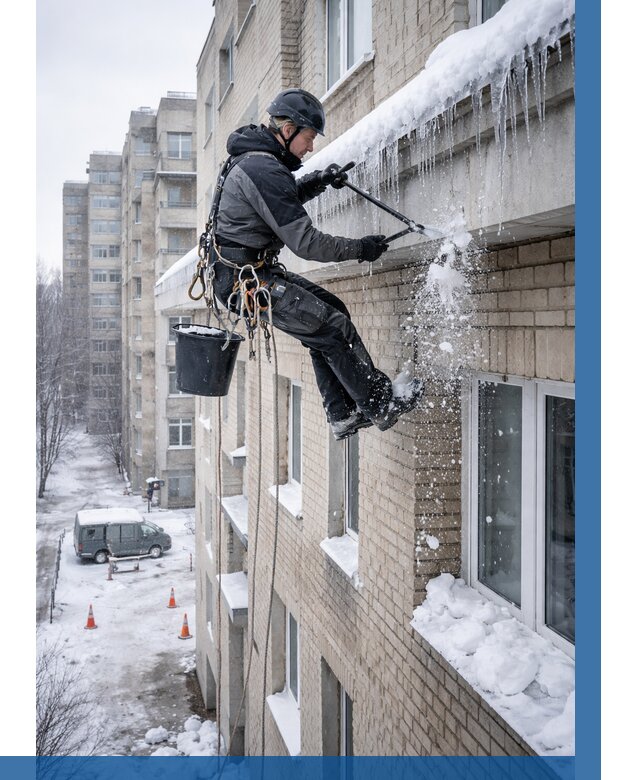 Удаление наледи с карнизов в Балахне от 366 р. | ВЫСОТНИК-Блх