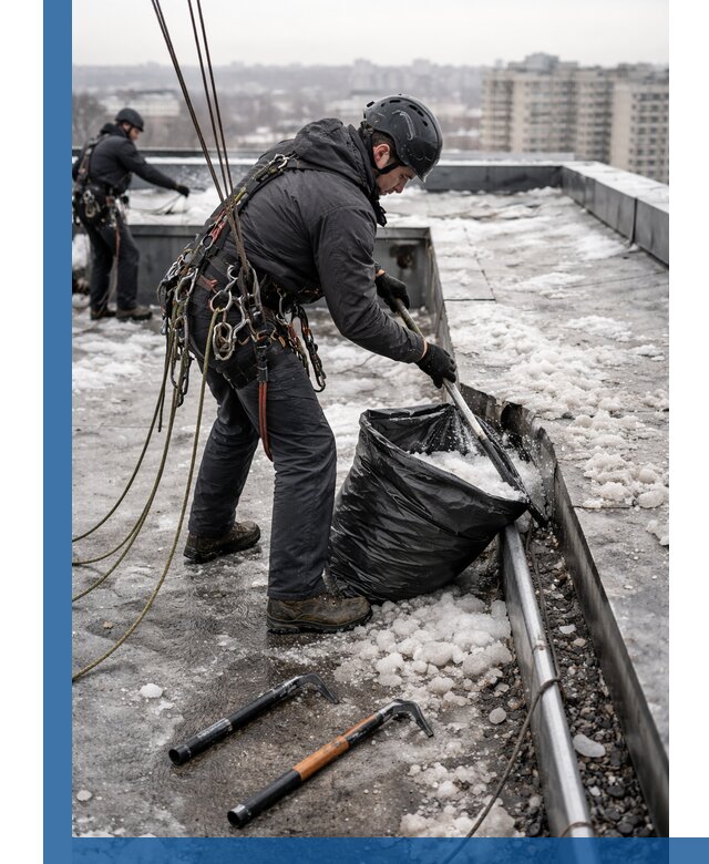 Аварийная очистка кровли в Балахне от промальпинистов