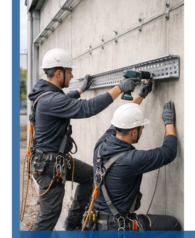 Монтаж кабельных лотков на фасаде зданий в Балахне с гарантией