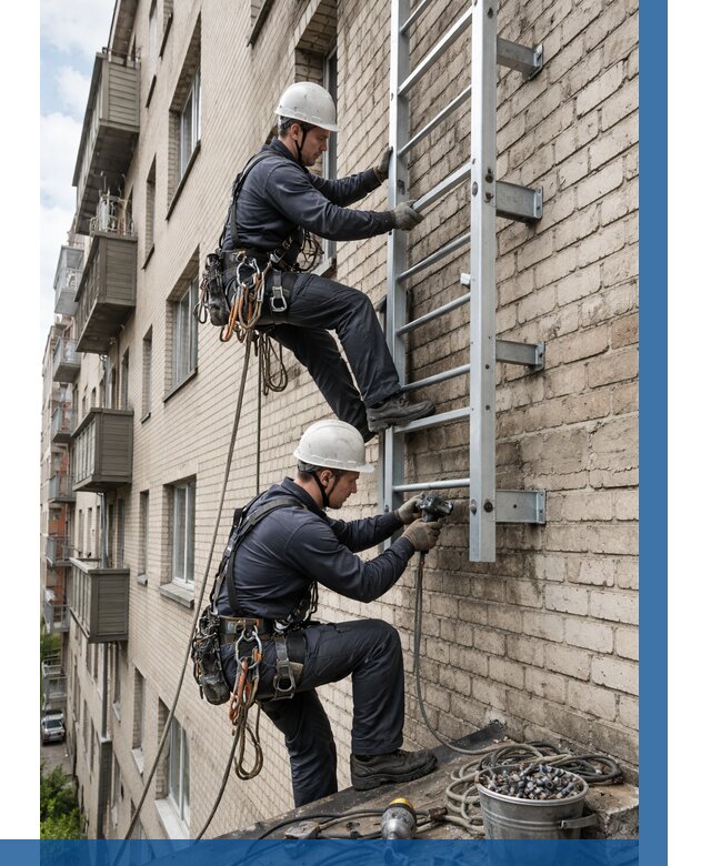 Монтаж пожарной лестницы в Балахне от 26120 р заказать у ВЫСОТНИК-Блх