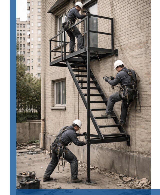 Монтаж пожарной лестницы в Балахне, установка и крепление