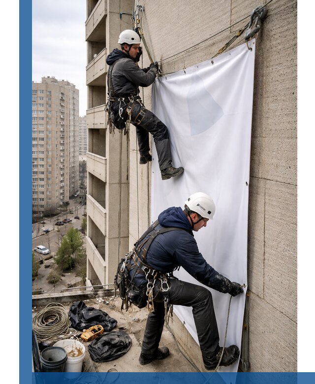 Профессиональный монтаж баннеров на фасаде в Балахне