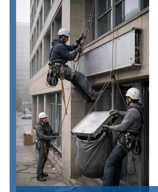 Демонтаж рекламной вывески с высотными работами в Балахне