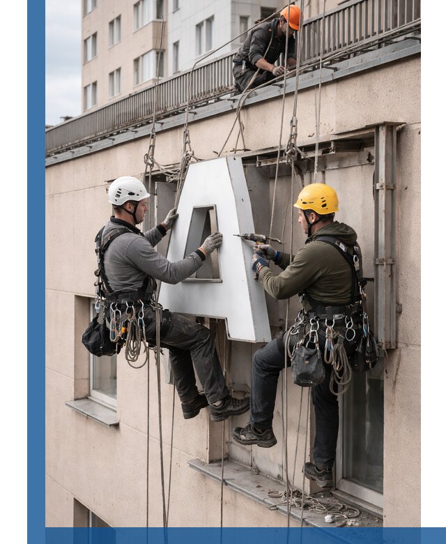 Ремонт и восстановление наружных вывесок на высоте в Балахне