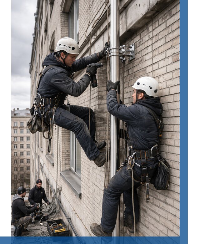 Монтаж флагштока на здании в Балахне от 6791 р. | ВЫСОТНИК-Блх