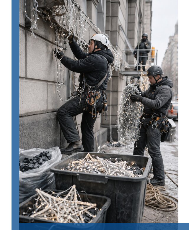 Демонтаж новогоднего оформления и гирлянд в Балахне