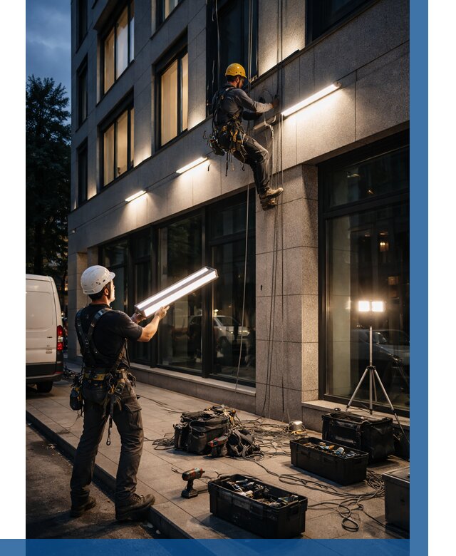 Монтаж архитектурной подсветки здания в Балахне от 2612 р.|ВЫСОТНИК-Блх