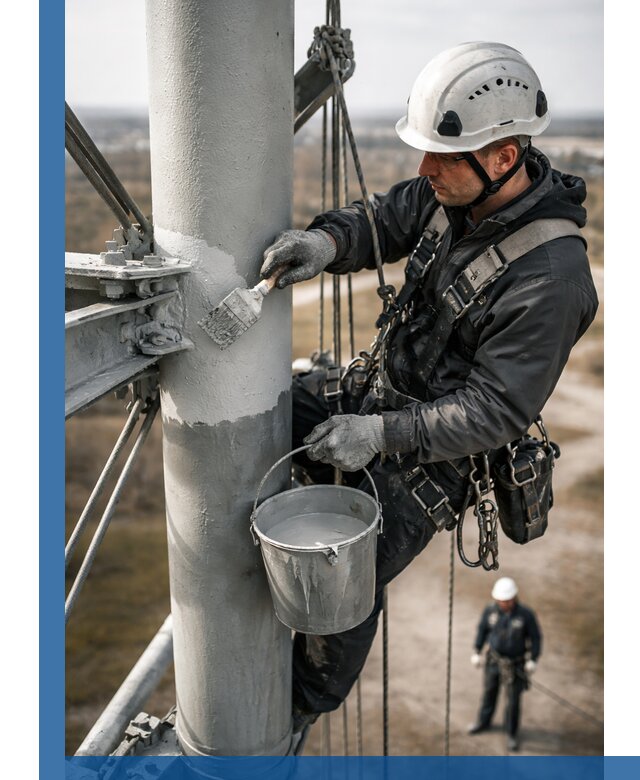 Покраска мачт связи в Балахне промышленными альпинистами