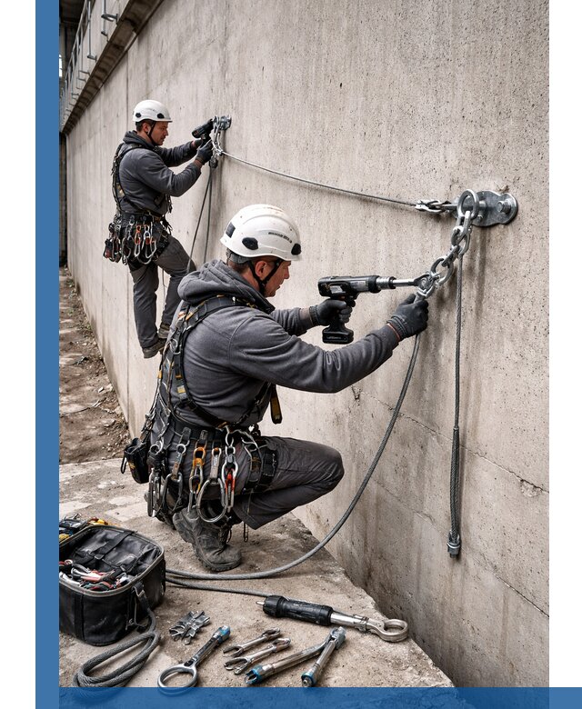 Монтаж анкерных линий высотной безопасности в Балахне